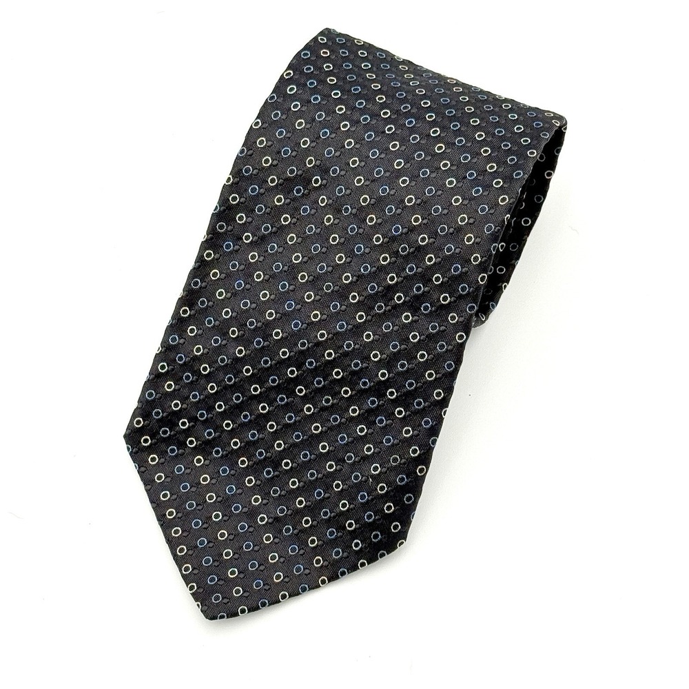 Tommy Hilfiger Neck Tie Made in USA 100% Imported Silk‎ Gray Blue Dots